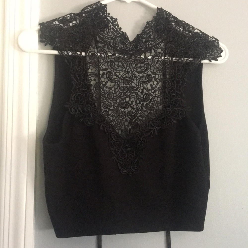 Black lace crop top